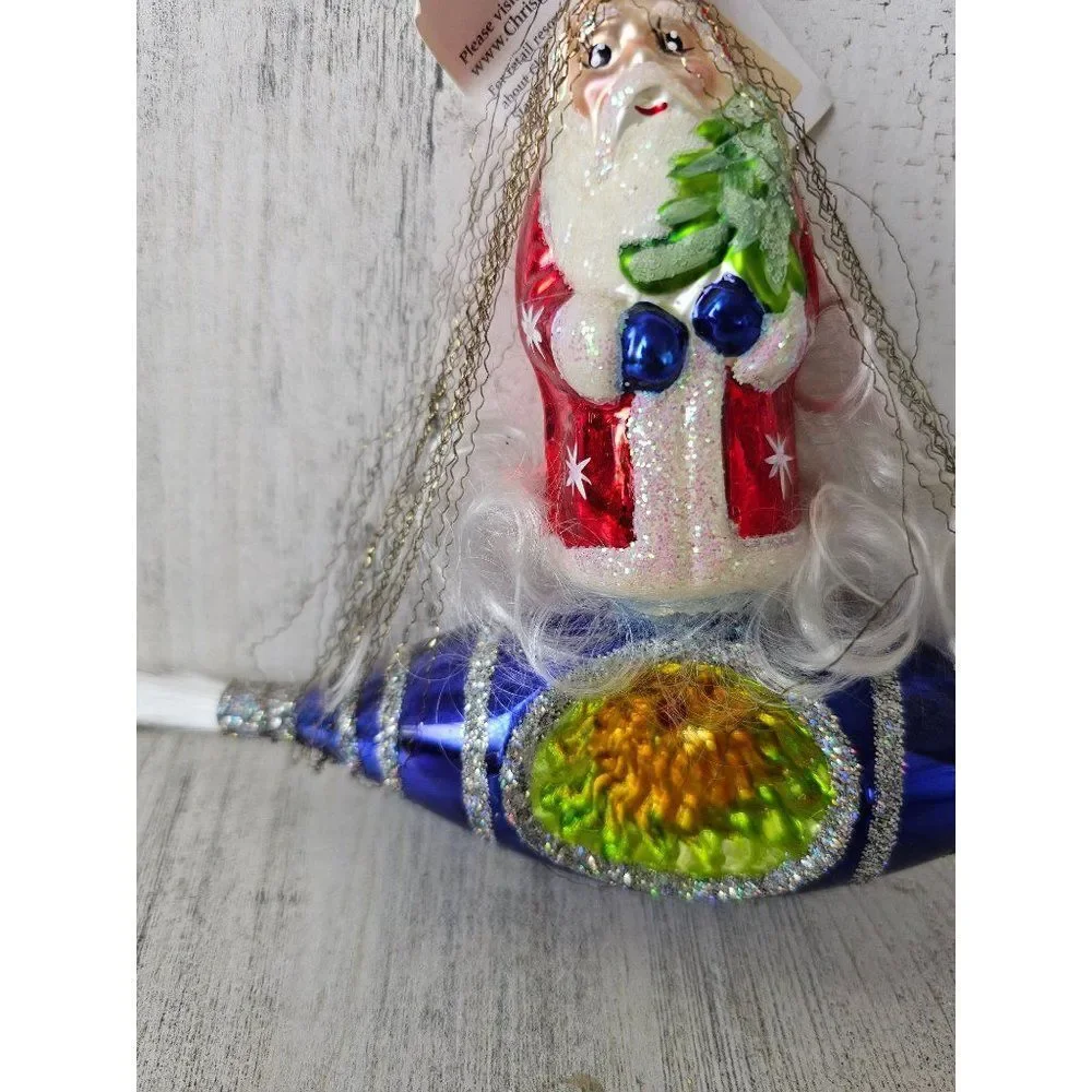 Radko rocket rider reflector Santa 2002 tinsel ornament Xmas tree‎